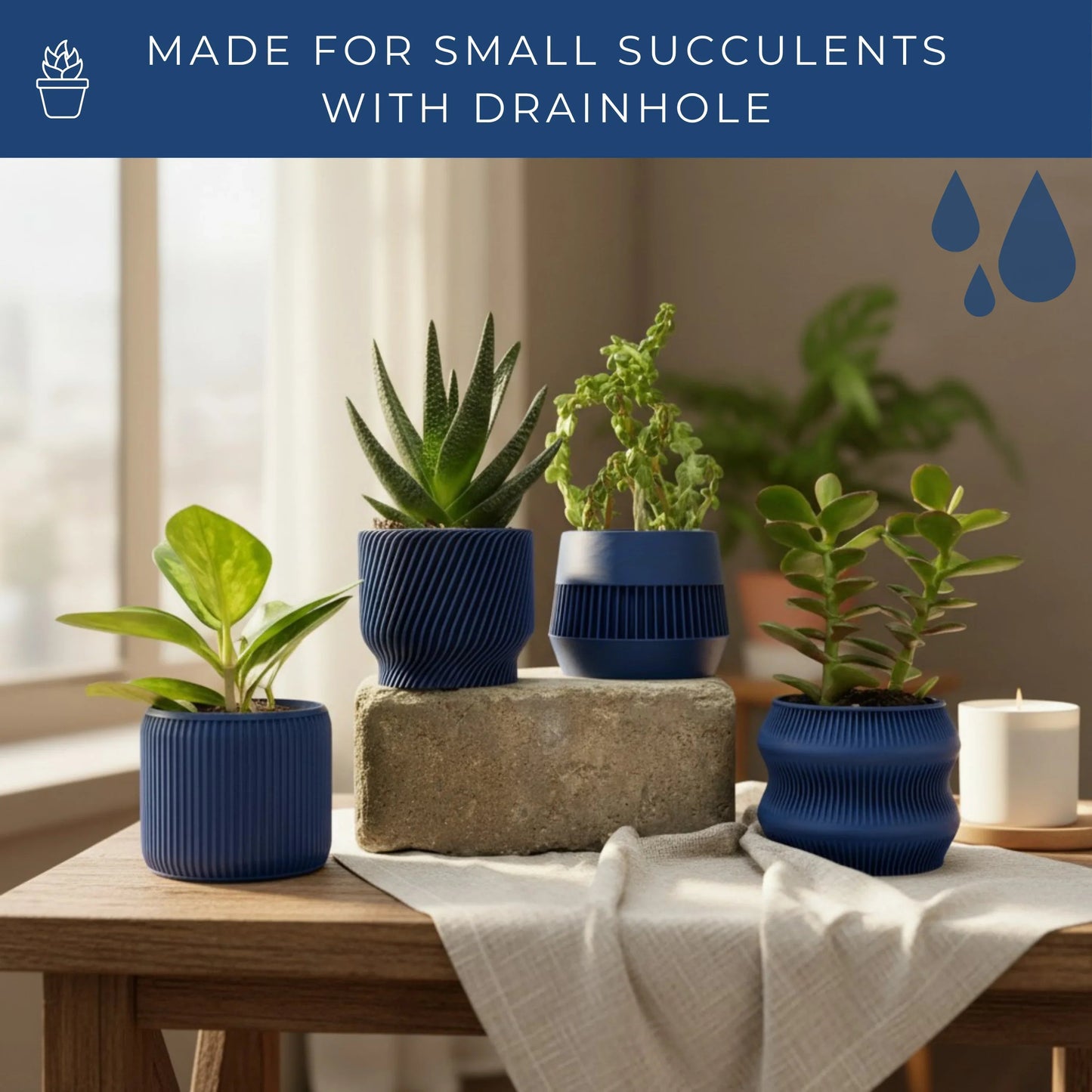Navy Blue Succulent Planter Set of 4 - lellume