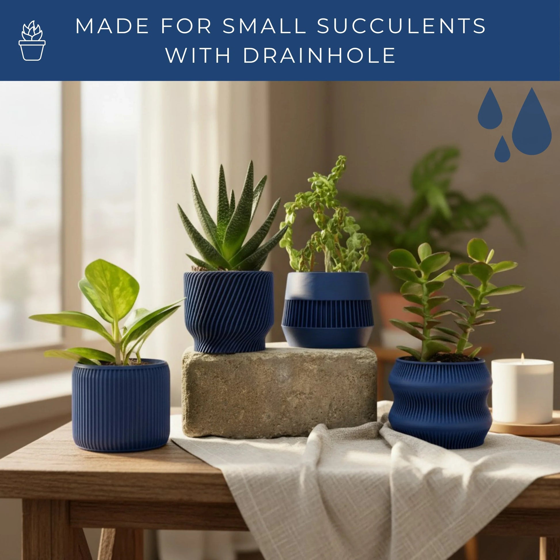 Navy Blue Succulent Planter Set of 4 - lellume