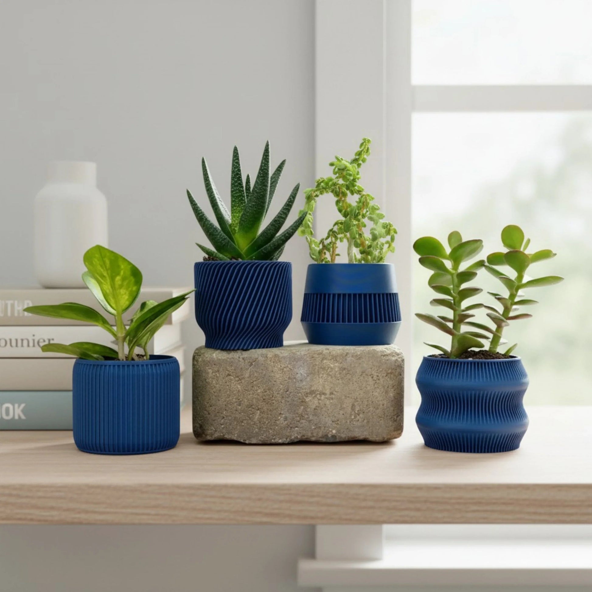 Navy Blue Succulent Planter Set of 4 - lellume