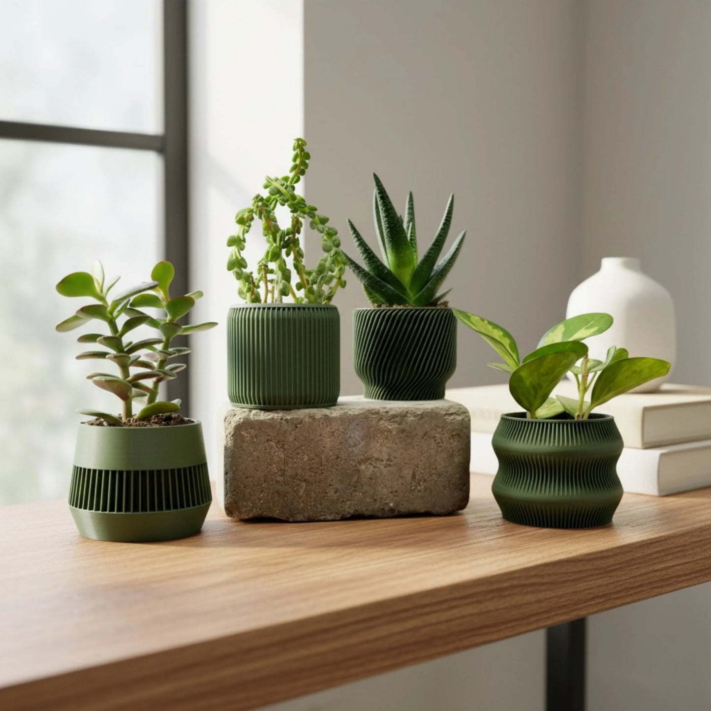 Olive Green Succulent Planter Set of 4 - lellume