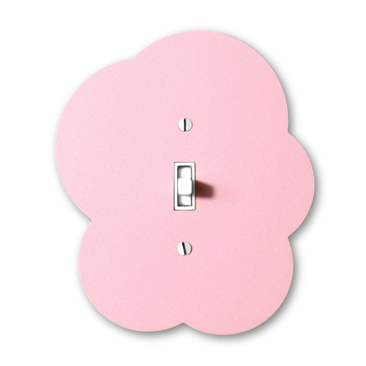 Pink cloud-shaped Lellume light switch plate with a silver toggle switch