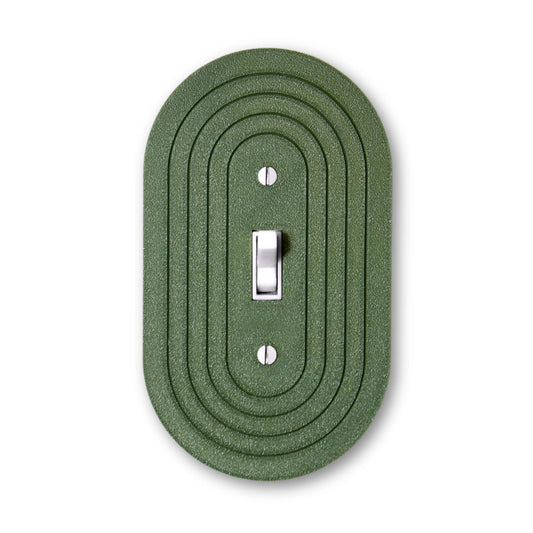 Lellume Simple Oval Switch Plate in textured sage green with concentric oval design