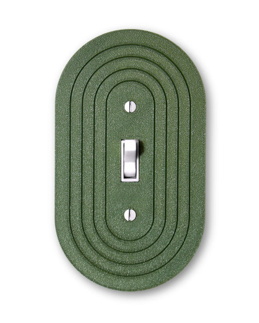 Lellume Simple Oval Switch Plate in textured sage green with concentric oval design