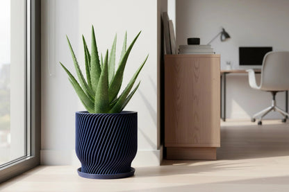 Flora Navy Blue Planter - lellume