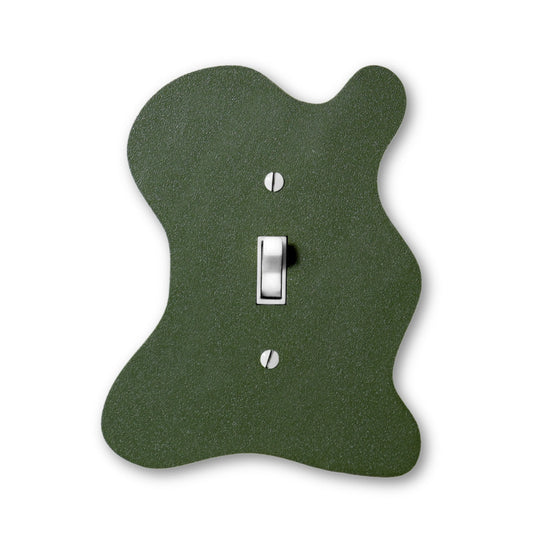 Lellume Squiggly Twist light switch plate in a matte dark green textured finish.