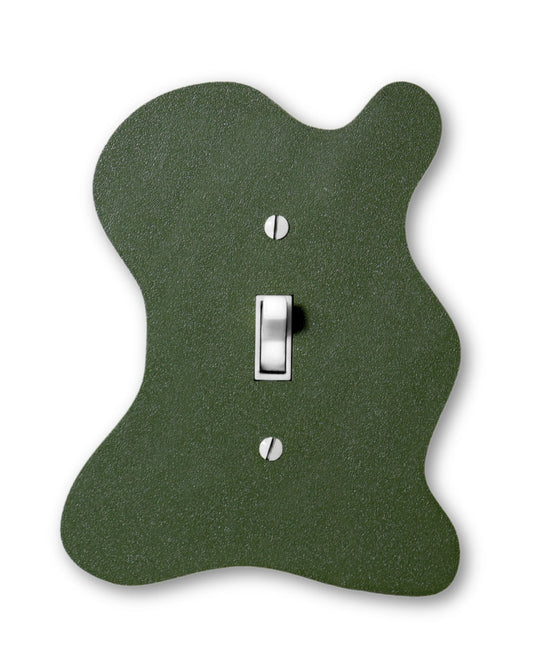 Lellume Squiggly Twist light switch plate in a matte dark green textured finish.